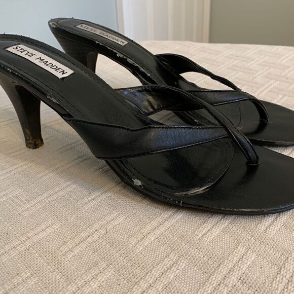 Steve Madden Black Leather Heels - Picture 2 of 9